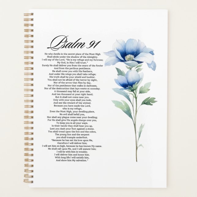 Psalm 91 Watercolor Blue Flower Bible Scriptures Planner (Front)