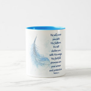 Psalm 91 Watercolor Feather Two-Tone Coffee Mug