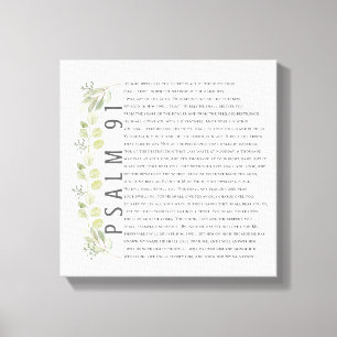 Psalm 91 Watercolor Greenery Scripture Bible Art Canvas Print