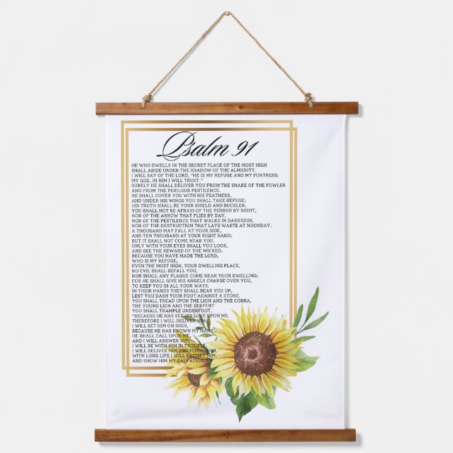 Psalm 91 Watercolor Sunflower Frame Scriptures Hanging Tapestry (Front)