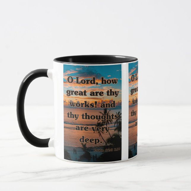 Psalm 92:5 KJV Bible Verse Pic Two-Tone Mug (Left)