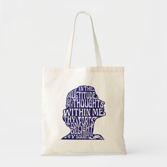 Psalm 94:19: God's Comfort Tote Bag Blue Drawing (Front)