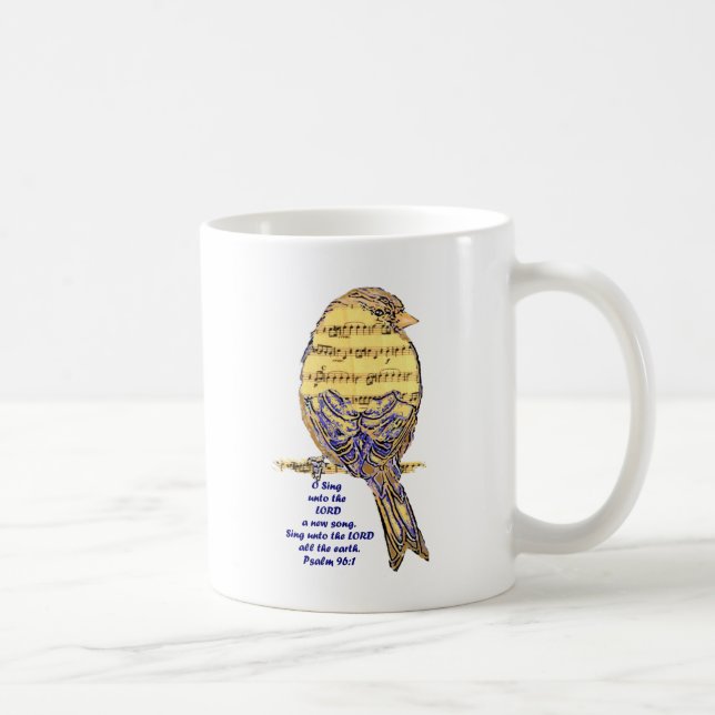 Psalm 96:1 Sing the Lord Psalm Song Bird Music Art Coffee Mug (Right)