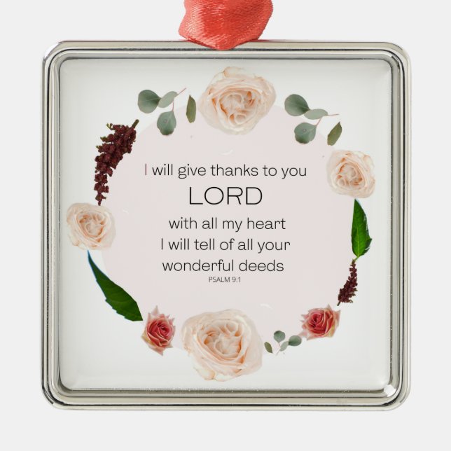 Psalm 9:1, Bible Verse Metal Ornament (Front)