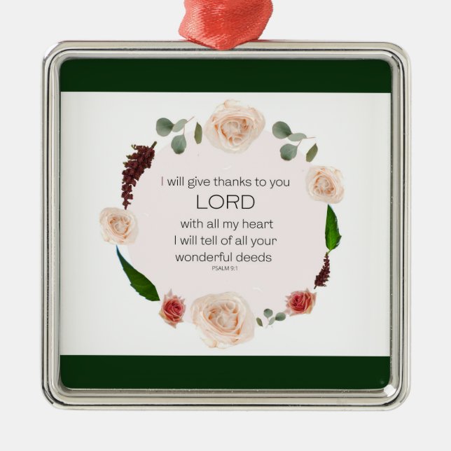 Psalm 9:1, Bible Verse Metal Tree Decoration (Front)