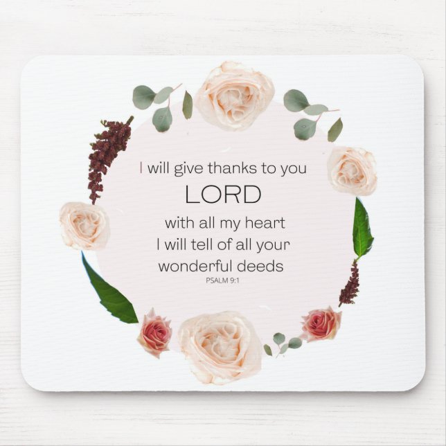 Psalm 9:1, Bible Verse Mouse Mat (Front)