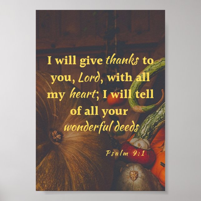 Psalm 9:1 Thanks to the Lord poster (Front)