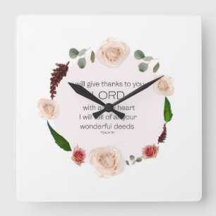 Psalm 9, Will tell All Your Wonderful Deeds Floral Square Wall Clock