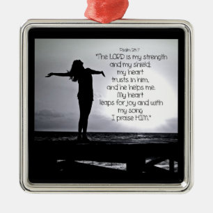 Psalm Lord is my Strength Bible Quote Black Grey Metal Tree Decoration