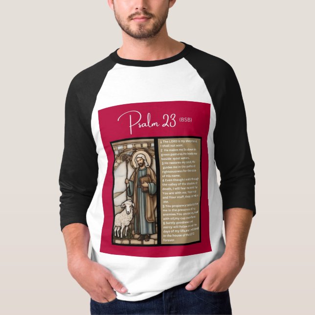 Psalm Message - Psalm 23 - 3/4 Length White  T-Shirt (Front)