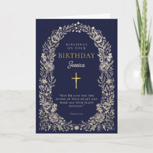 Psalm Navy Blue Birthday Blessings Greeting Card