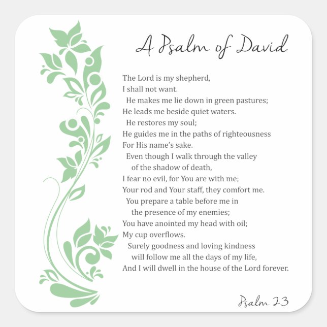Psalm of David The Lord is my Shepherd Bible Verse Square Sticker (Front)