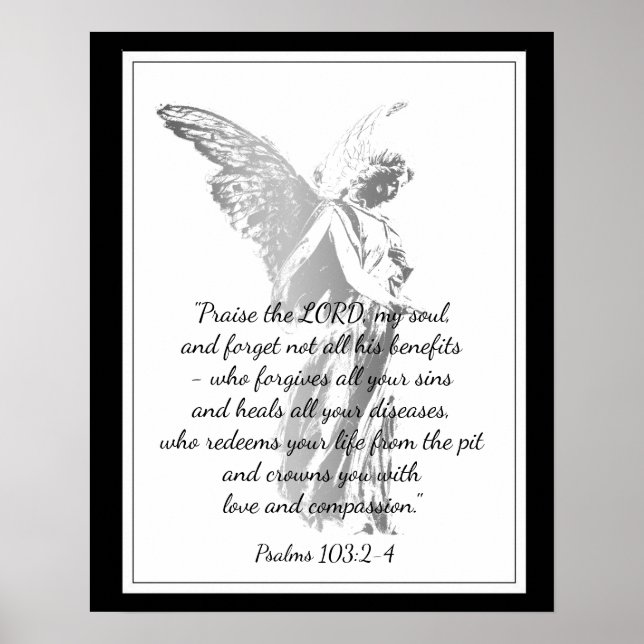 Psalms 103:2 Comforting Healing Bible Quote Angel Poster (Front)