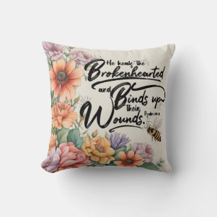 Psalms 147:3 Christian Bible Verse Image Cushion