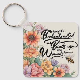 Psalms 147:3 Christian Bible Verse Image Key Ring