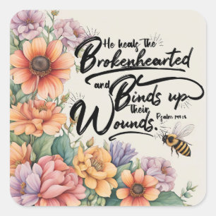 Psalms 147:3 Christian Bible Verse Image Square Sticker