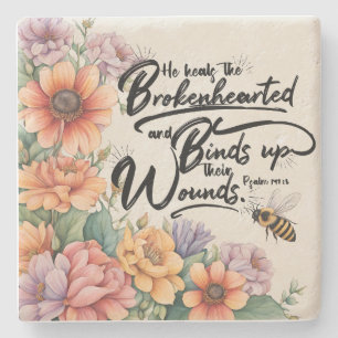 Psalms 147:3 Christian Bible Verse Image Stone Coaster