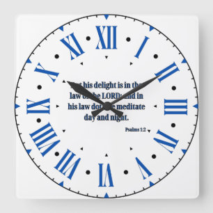 Psalms 1:2 KJV Bible Verse Roman Numeral Square Wall Clock