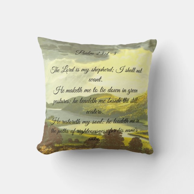 Psalms 23:1-3 Throw Pillow (Front)