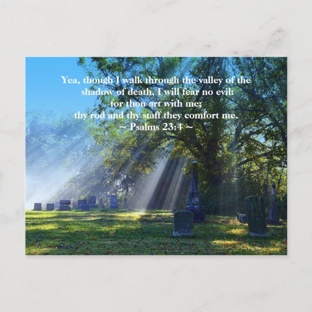 Psalms 23:4 Sunlight in Historic Cemetery Postcard (Front)