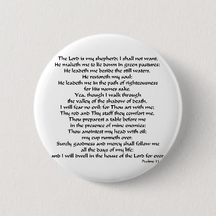 Psalms 23 6 cm round badge