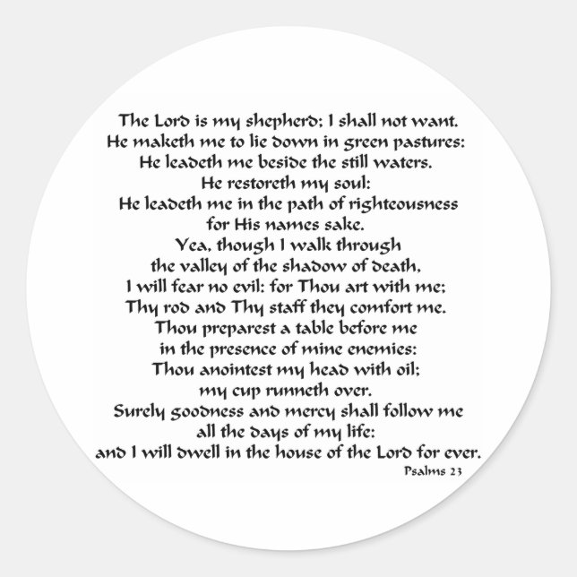 Psalms 23 classic round sticker (Front)