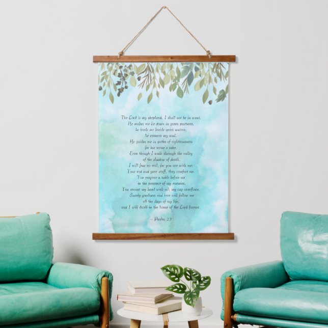 Psalms 23 Eucalyptus & Watercolor Hanging Tapestry (Living Room)