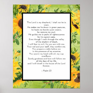Psalms 23 Golden Sunflowers Border Poster