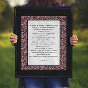 Psalms 23 Pink & Black Damask Poster