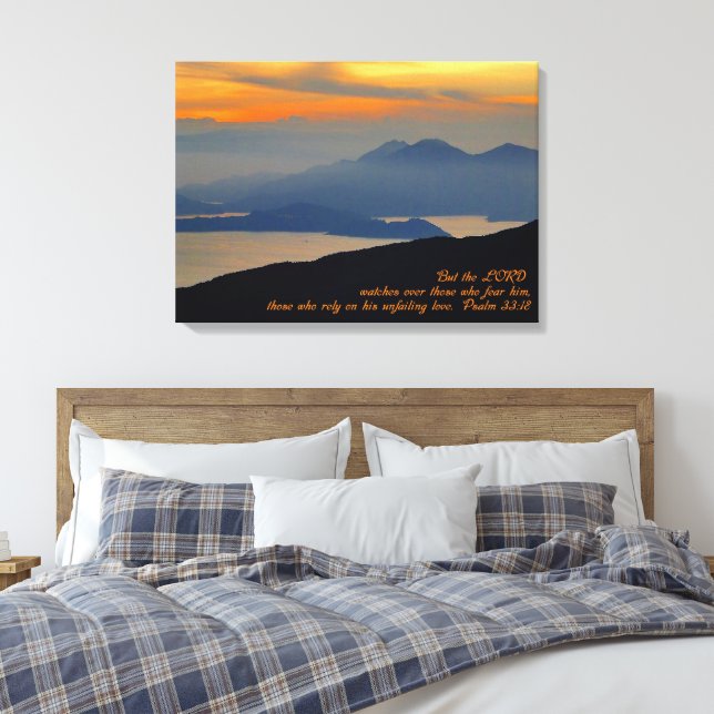 Psalms 33:18 Inspirational Stretch Canvas Print (Insitu(Bedroom))