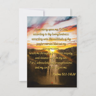 Psalms 51:1-3 Bible Verse Scripture Flat Greeting  Card