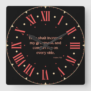 Psalms 71:21 KJV Bible Verse Roman Numeral Square Wall Clock