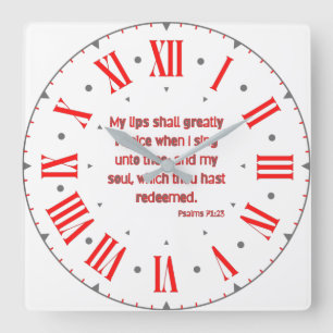 Psalms 71:23 KJV Bible Verse Roman Numeral Square Wall Clock