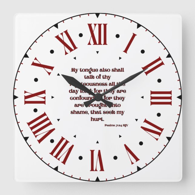 Psalms 71:24 KJV Bible Verse Roman Numeral Square Wall Clock (Front)