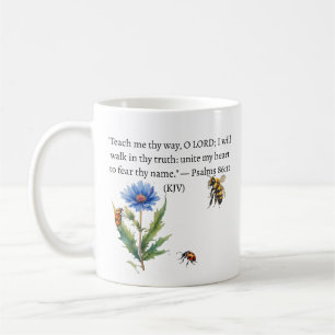 Psalms 86 11 KJV Blue Cornflower & Bee Faith  Coffee Mug