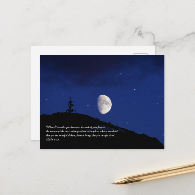 Psalms 8:3,4 Scripture Inspirational Postcard (Front/Back In Situ)