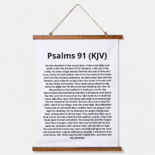 Psalms 91 (KJV) Scripture Quote with Black Text Hanging Tapestry