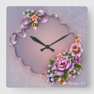 Psalms 91 Square Wall Clock
