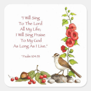 Psalms: Bible: Colour Pencil Drawing: Birds, Prais Square Sticker