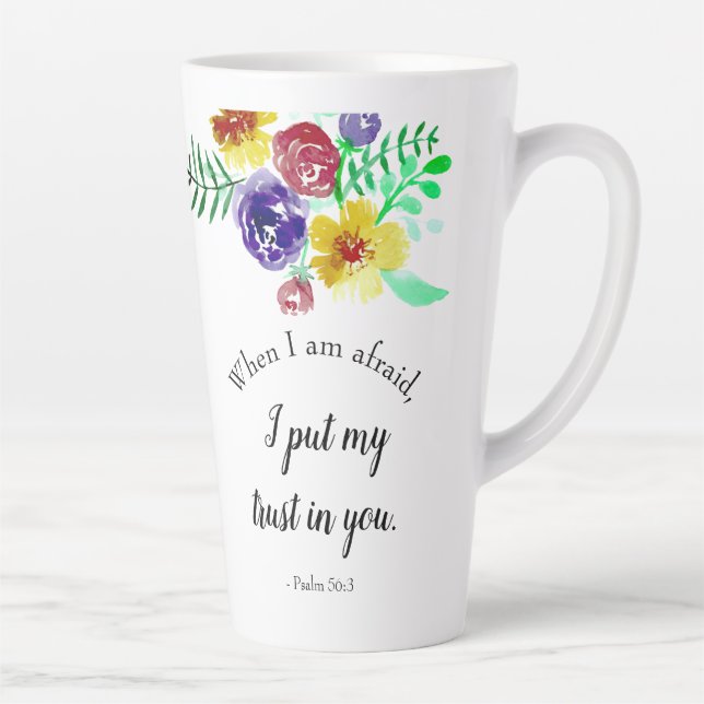 Psalms Bible Verse about Fear Trust God Floral Latte Mug (Right)