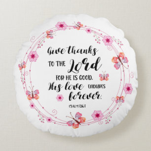 Psalms Bible Verse Christian Cherry Blossoms Pink Round Cushion