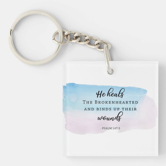psalms bible verse christian faith God watercolor Key Ring (Front)