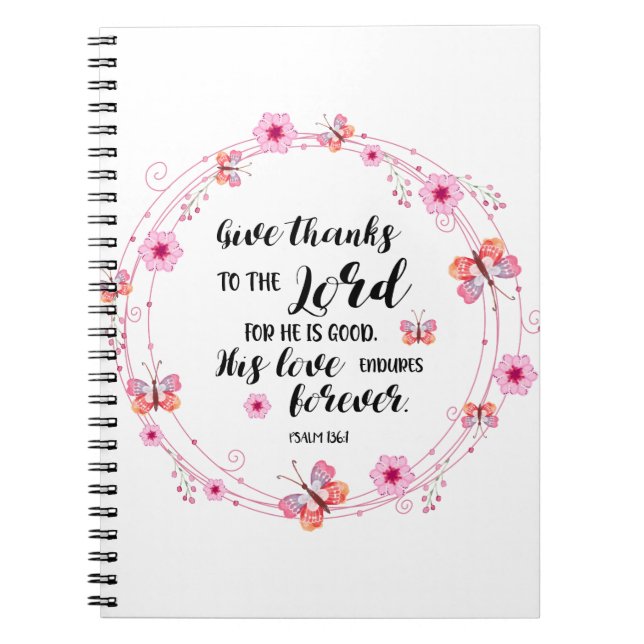 Psalms Devotional Christian Bible Verse Pink Flora Notebook (Front)