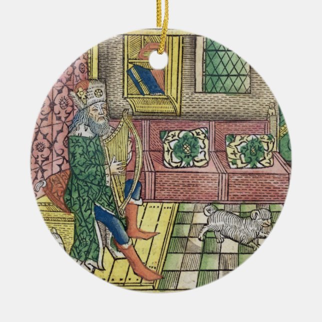 Psalms: frontispiece showing King David playing th Ceramic Tree Decoration (Front)