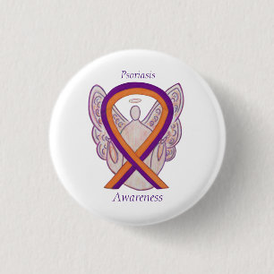 Psoriasis Awareness Ribbon Angel Custom Pin Button