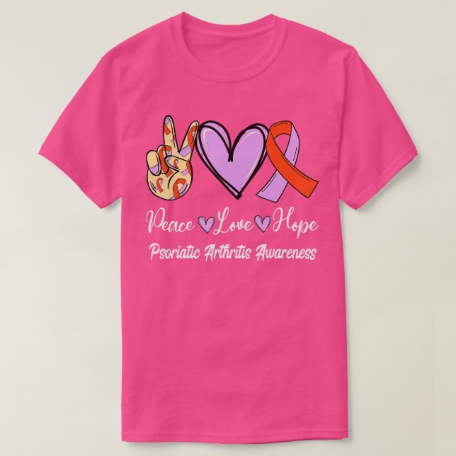 Psoriatic Arthritis Peace Love Hope Lavender  Oran T-Shirt (Design Front)