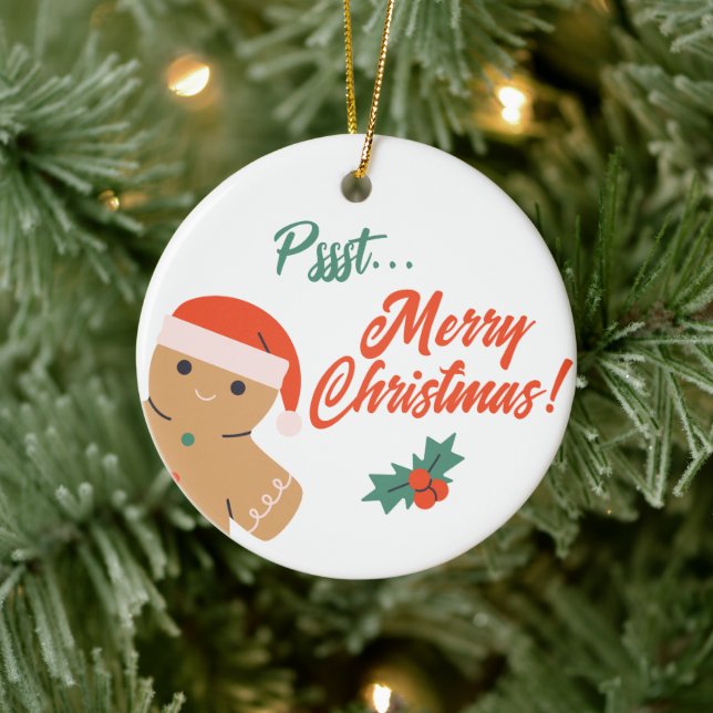Pssst... Merry Christmas Gingerbread Man Ceramic Tree Decoration (Tree)