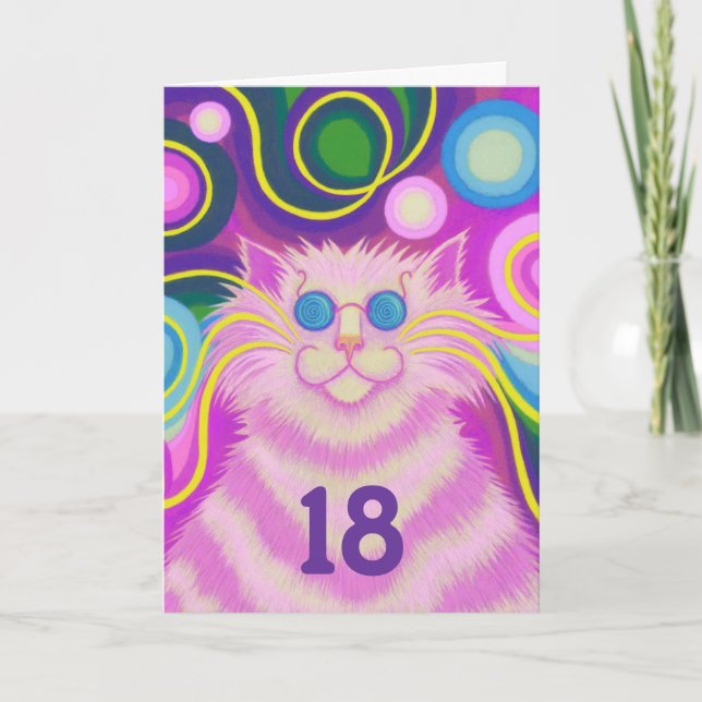 Psy-cat-delic Pink 'Age' birthday card (Front)