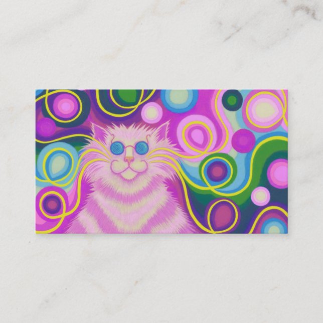 Psy-cat-delic Pink business card purple back (Front)