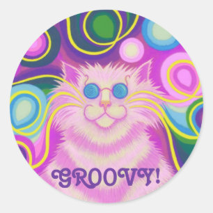 Psy-cat-delic Pink 'Groovy' round sticker